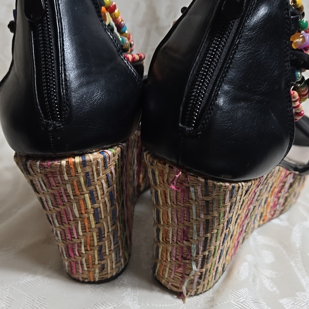 Dream Pairs Colorful Beaded Ankle Black Wedge Sandals - Picture 8 of 9